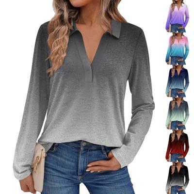 Women's Fashion Long-Sleeved Gradient Print Stand Collar  Shirt