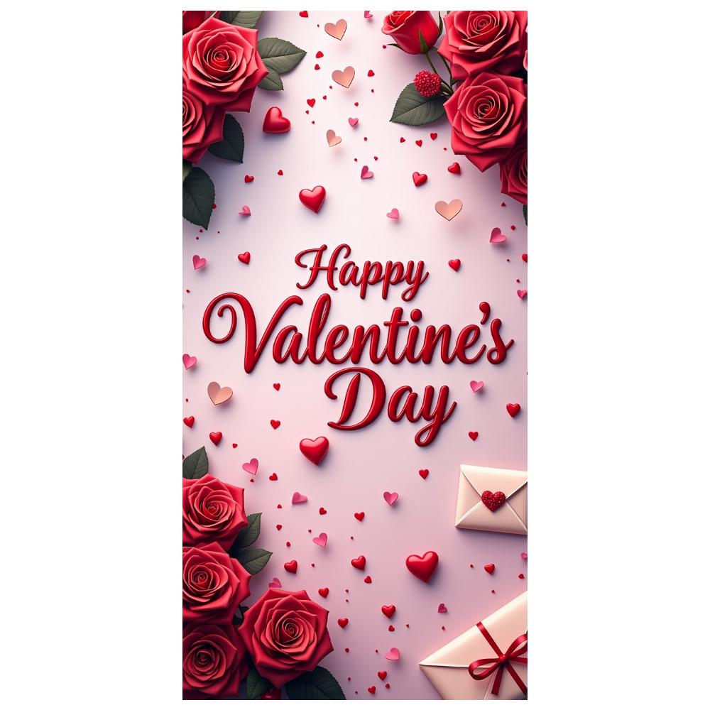 Romantic Decorative Backdrop Unique Photo Red Red Roses Stunning Hearts for Love-themed Event