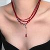Red Glass Beaded Snake Water Drop Pendant Necklace Niche Personality Neck Chain Temperament Item Jewelry