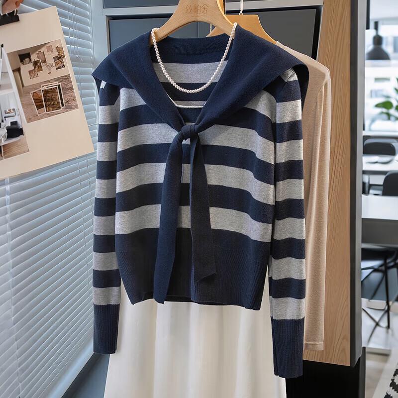 

Women s Color-block Stripe Long-sleeve Knit Sweater One Size