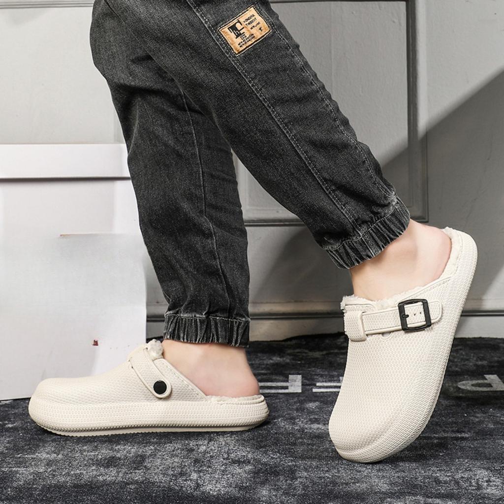 Men's Cotton Shoes with Thick Soles and Cotton Slippers for Warmth, Anti Slip, and Toe Covering