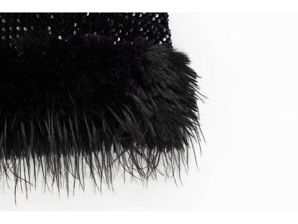 Spring 2025 Women's Sequin & Feather Embellished Dress – European & American Fashion Style