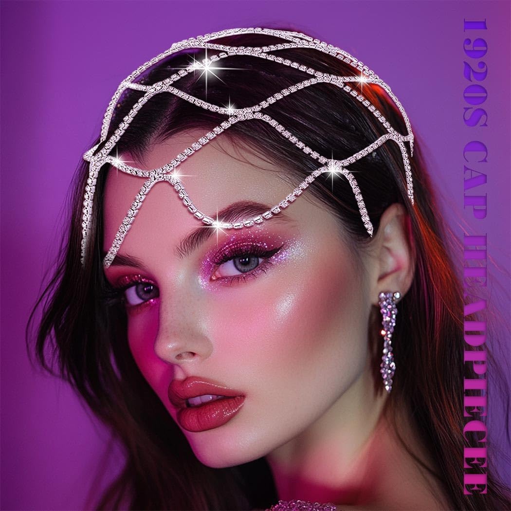 

Fdesigner 1920s Rhinestone Head Chain Jewelry Flapper Cap Headpieces Costume Hair Accessories for Women : Beauty & Personal Care