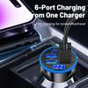 66W 6 Ports Car Charger Fast Charging PD QC 3.0 USB C Car Phone Charger Type C Adapter in Car For iPhone Samsung Huawei Xiaomi