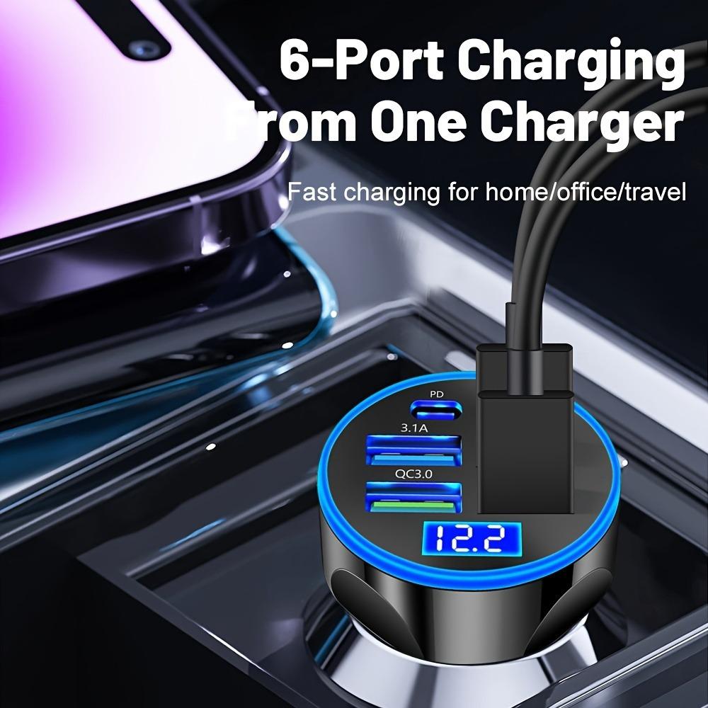 66W 6 Ports Car Charger Fast Charging PD QC 3.0 USB C Car Phone Charger Type C Adapter in Car For iPhone Samsung Huawei Xiaomi