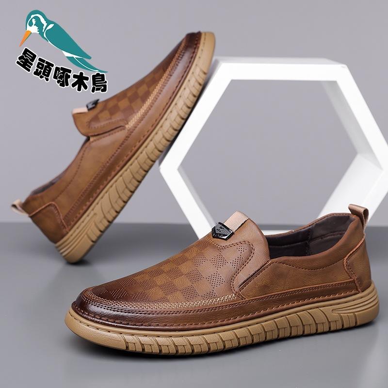 New men's shoes 2025 summer hollow breathable hole shoes men's casual leather shoes dad leather shoes