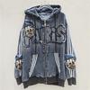 European Trendy Women's Patchwork Denim Jacket, Loose Fit, Cartoon Hooded Design