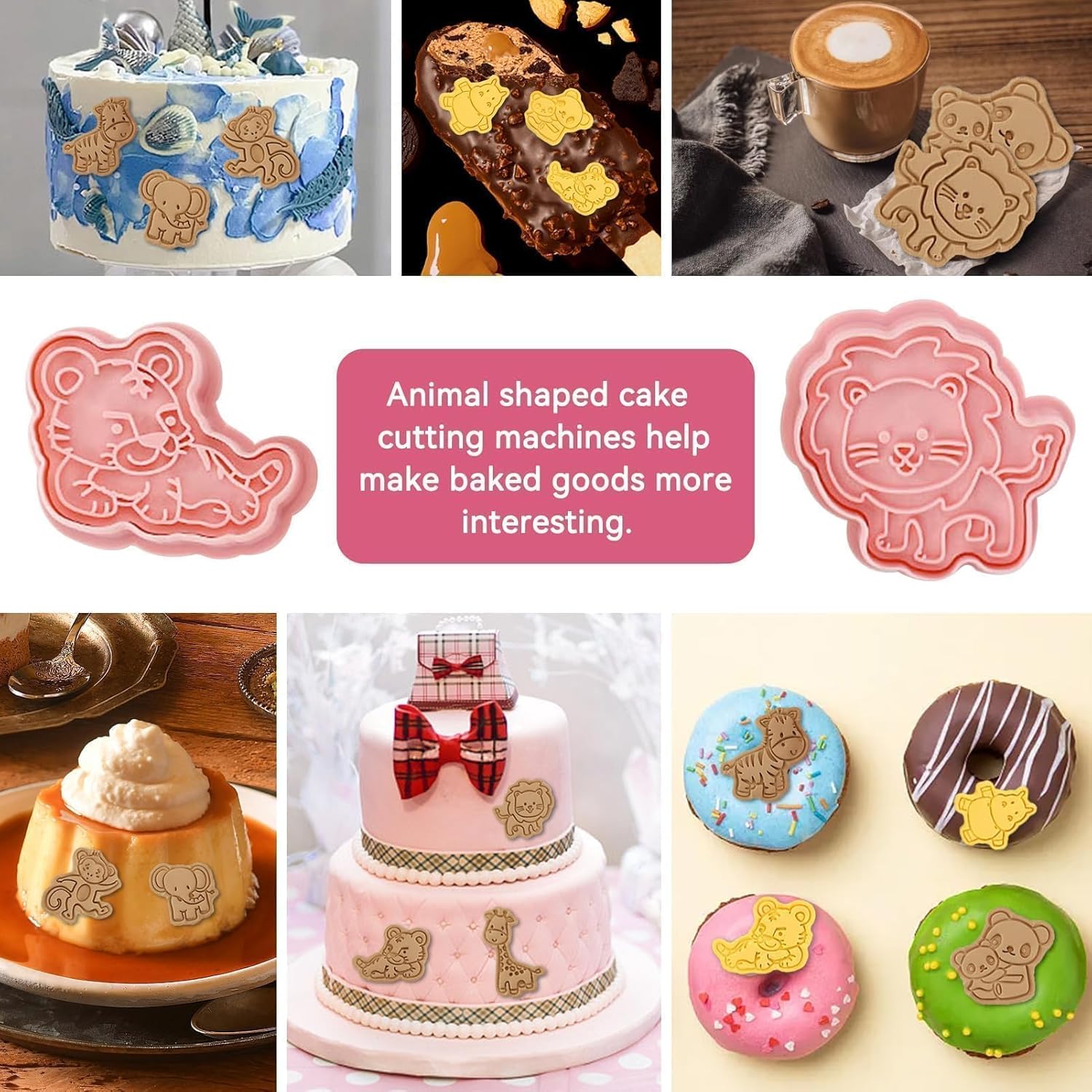 8PCS Animal Cookie Cutters with Plunger Stamps Set, 3D Animal Shape Cookie Cutters Animal Cookie Cutter Set Animal Cookie Cutters Shapes