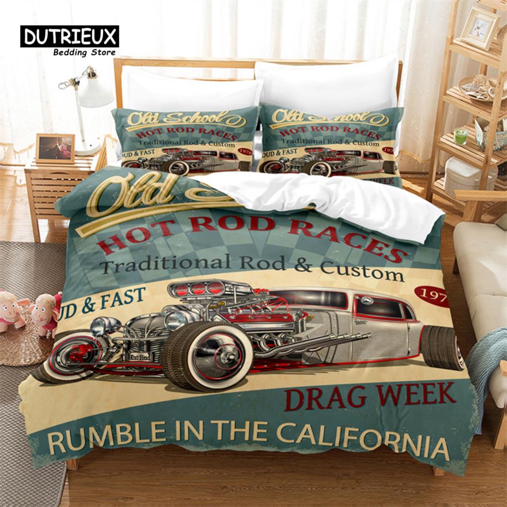 3pcs Duvet Cover Set, Cartoon Sports Car Bedding Set, Soft Comfortable Breathable Duvet Cover, For Bedroom Guest Room Decor