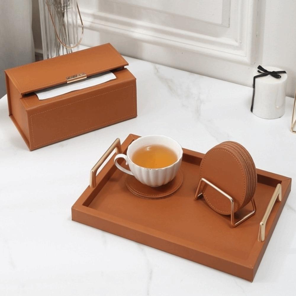 Tabletop Protection Drink Cup Mat Waterproof Coffee Mug Cushions PU Leather Cork Coaster  Drinkware