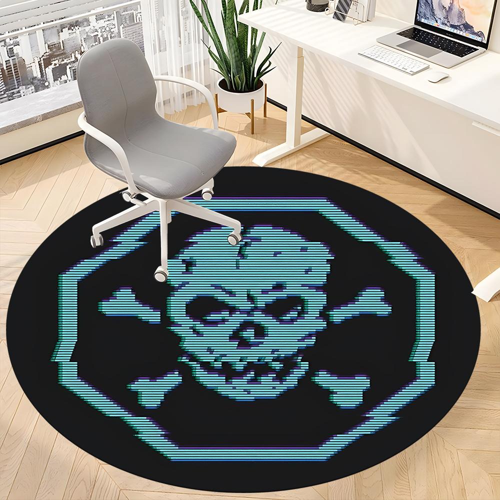 1pc Skull Crossbones Office Round Area Rug, Indoor Mat Suitable ForOffice, Under Office Chairs Bedroom Living Room Home Decor, Room Deco U05