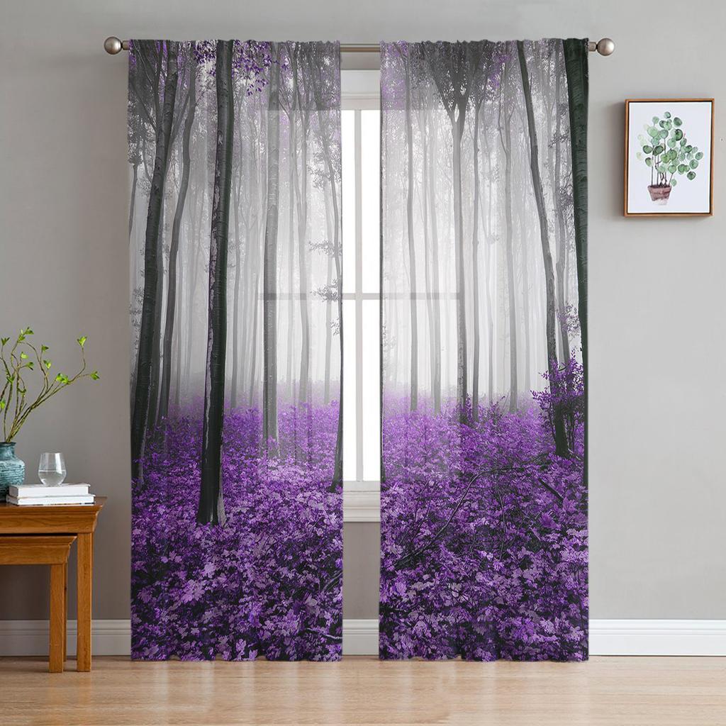 Indoor Tulle Curtains Pattern Texture Purple Girls Bedroom Exquisite Voile Curtain Living Room Kitchen Chiffon Fabric Curtains