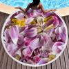 Floral Petal Print Round Beach Towel with Tassels Sand Free Quick Dry Circle Bath Towel Soft Absorbent Meditation Rug Yoga Mat