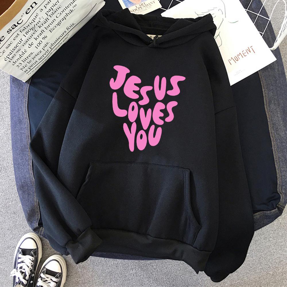 

Jesus Loves Me Letter Funny Prints Hoodies Women Autumn Warm Sweatshirt Fleece All-Match Clothes Pocket Oversized Hoody 3XL