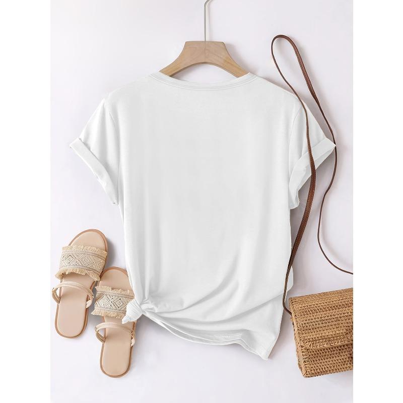 European Size Women'S Elegant Printed T-Shirt - Summer Fashion, Stylish Design, Comfortable And Breathable, Round Neck Tee for Women