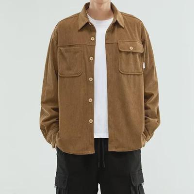 Men's Retro Corduroy Long-Sleeve Korean Style Shirt - Spring/Autumn Loose Fit