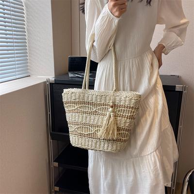 Foreign Single Woven Straw Bag Women's Large Capacity 2025 New Spring and Summer Versatile Shoulder Bag Portable Seaside Beach Bag