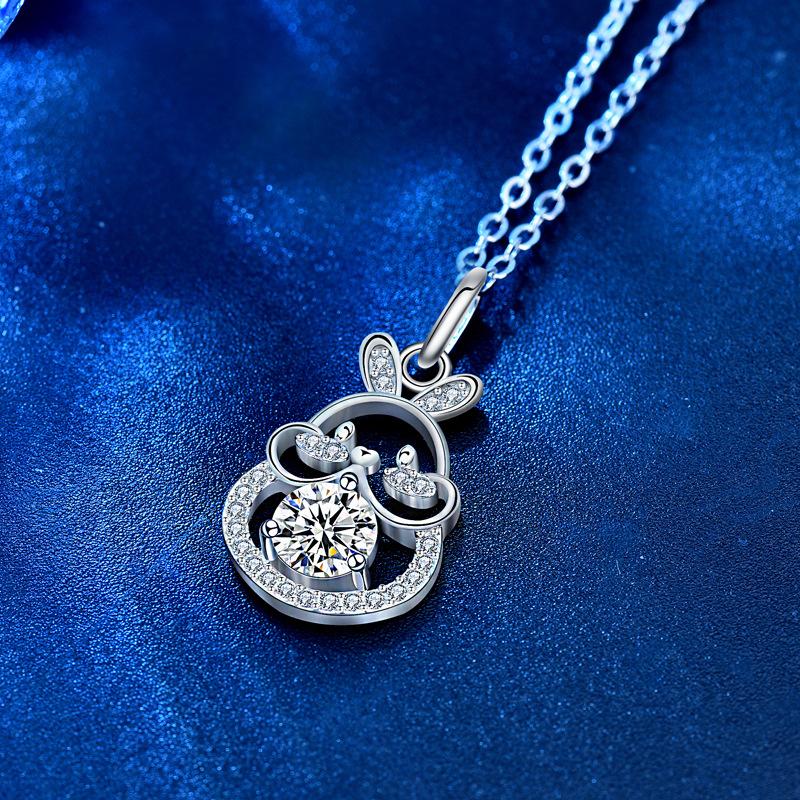 Mosan Diamond Rabbit Necklace Original 925 Sterling Silver National Tide Year of The Zodiac Rabbit Clavicle Pendant Jewelry