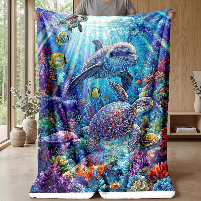 Underwater Sea Life 5 Theme blanket Lightweight Warm Flannel Blanket Decorative Throw Blanket for Home Decoration
