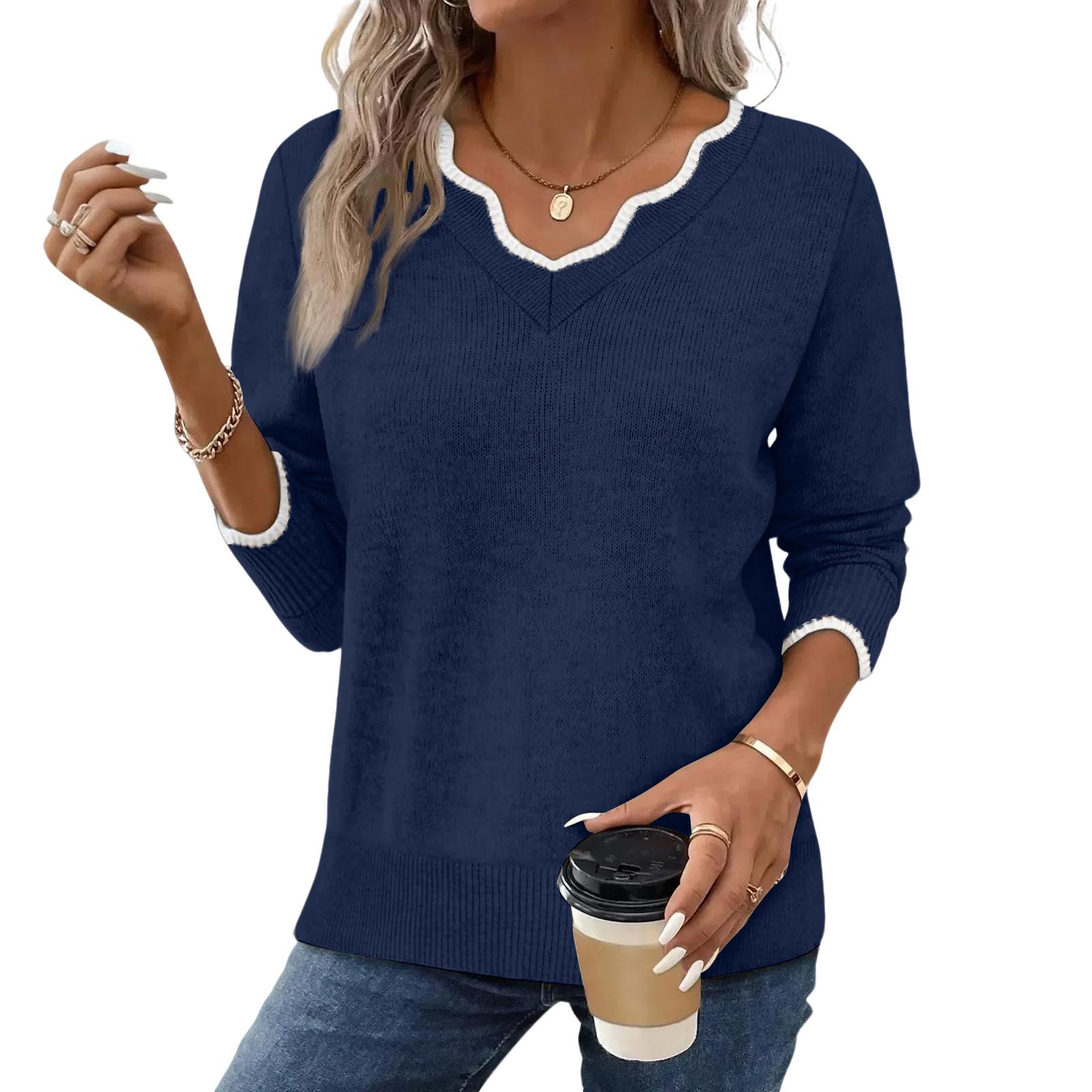 

Women s Casual French Petal Collar Oversized Chocolate Brown Fall Collection Long-Sleeve Top M