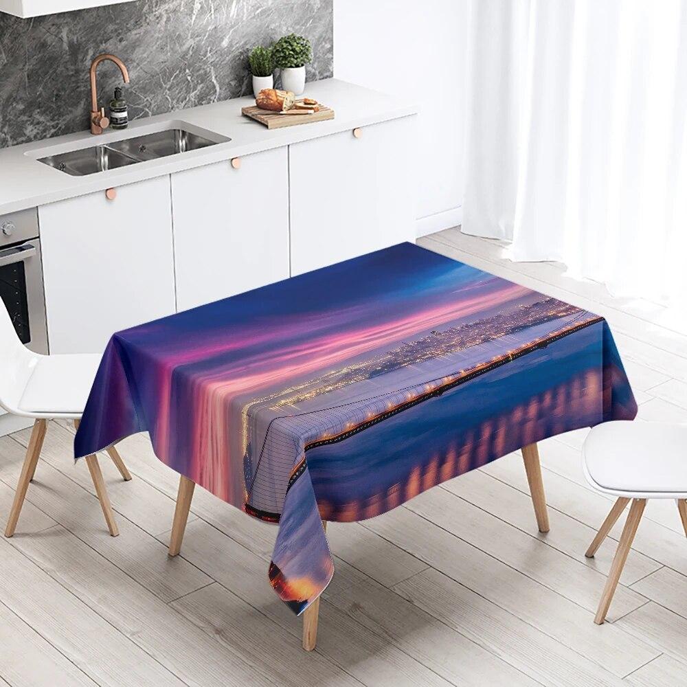 World Famous City Night Scene Tablecloth Wedding Party Restaurant Table Decoration Waterproof Kitchen New Home