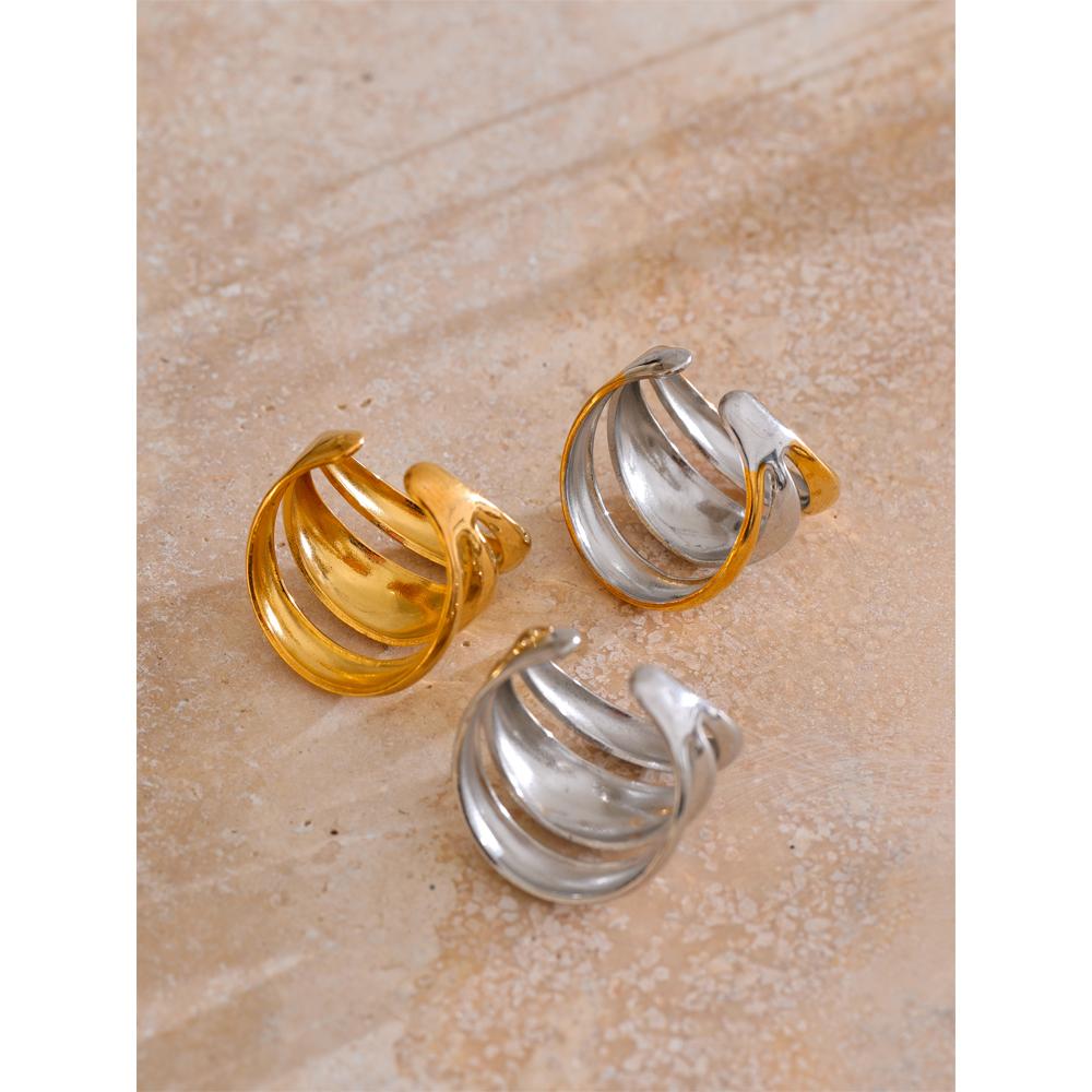 Eetit Arrivals Glossy Stainless Steel Layered Hollow Open Ring for Women Distinctive Geometric Attractive Jewelry