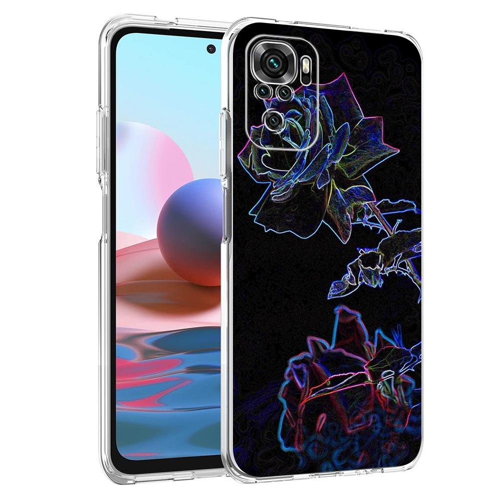 Clear Soft Phone Case For Xiaomi Redmi Note 12 11 9S 9 8 10 Pro+ 7 8T 9C 9A 8A K40 Gaming Cover Dragon Flower Grass Line Art