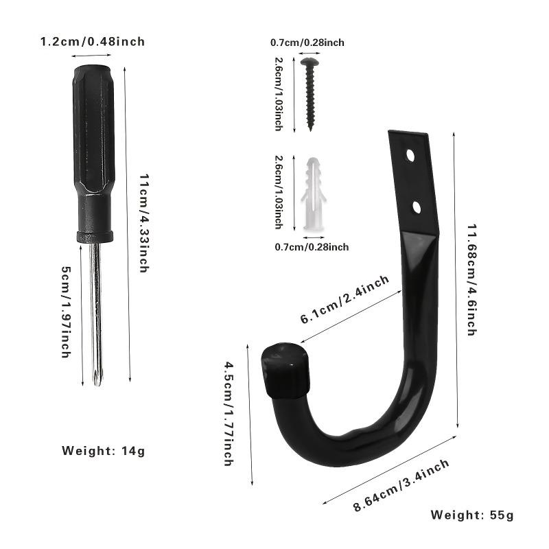 6/12pcs Heavy-Duty Metal Garage Hooks Wall-Mounted Bike and Garden Tool Hanging Storage Hooks Polished Carbon Steel Easy Install