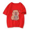 Funny T Shirt Capybara with Turtle Loves Bubble Milk Tea Printed T Shirt Girls/Boys Kawaii Kids Clothes Harajuku Shirt Tops