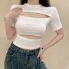 Sommer Slim Fit Hollow Out Sexy T-Shirt Damen Mode Übergröße Locker Kurzarm Casual T-Shirt Frau Halber Stehkragen Damen Crop Top 24367