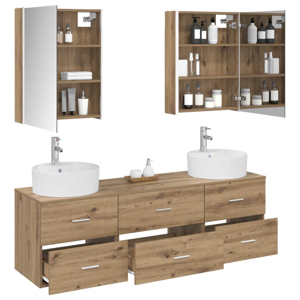 5 Piece Bathroom Furniture Set Artisan Oak Engineered Wood & Glass