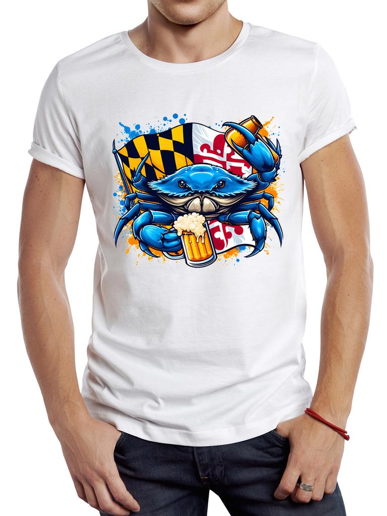2025 new model TEEHUB Vintage Funny Blue Crab Men T Shirt Casual Holiday Beer Male Tops Hipster Retro Crab Drink Beer Printed Te
