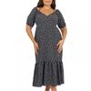 Womens/Ladies Polka Dot V Neck Curved Short-Sleeved Midi Dress