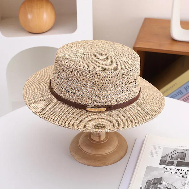 

New Women s Boho Panama Straw Hat UPF 50+ Floppy Wide Brim Fedora for Summer Beach Resort Vacation Sun Protection 55-58 CM хаки