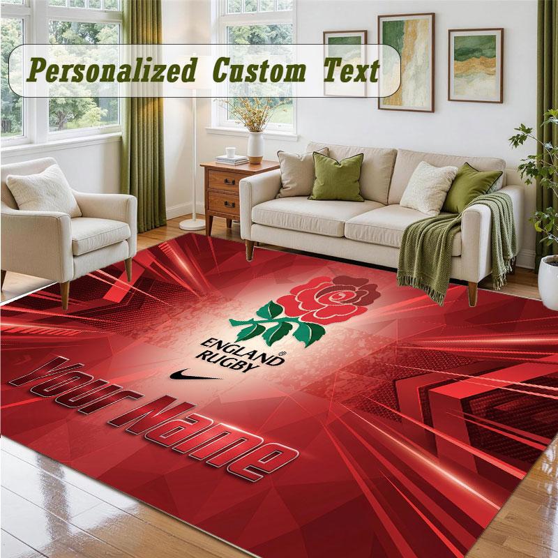 Crystal Velvet Square Rug Custom NameEngland Rugby Pattern Non Slip Home Floor Decor Rug