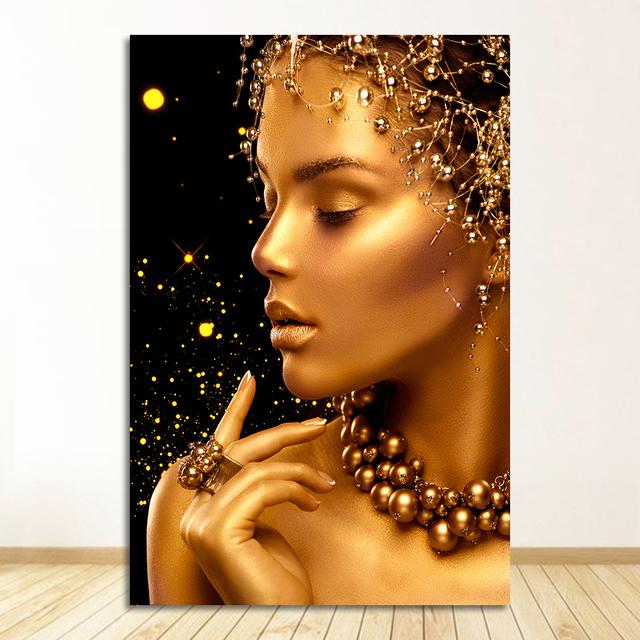 Africké umění olejomalba na plátně Cuadros Plakáty a grafiky Nástěnný obraz do obývacího pokoje Černozlatá žena Sexy akt