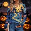 Women's Halloween Print Long Sleeve Shirt Casual Blouse