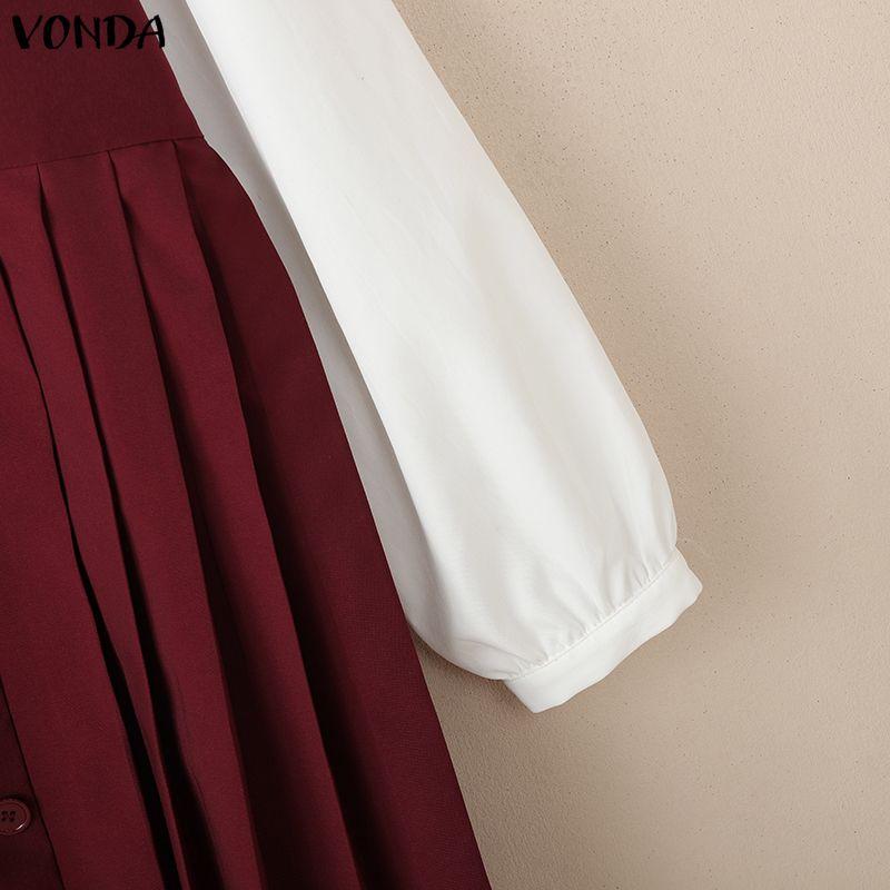 VONDA Women Lapel Neck Long Sleeve Ruffled Office Style Elegant Mini Dress