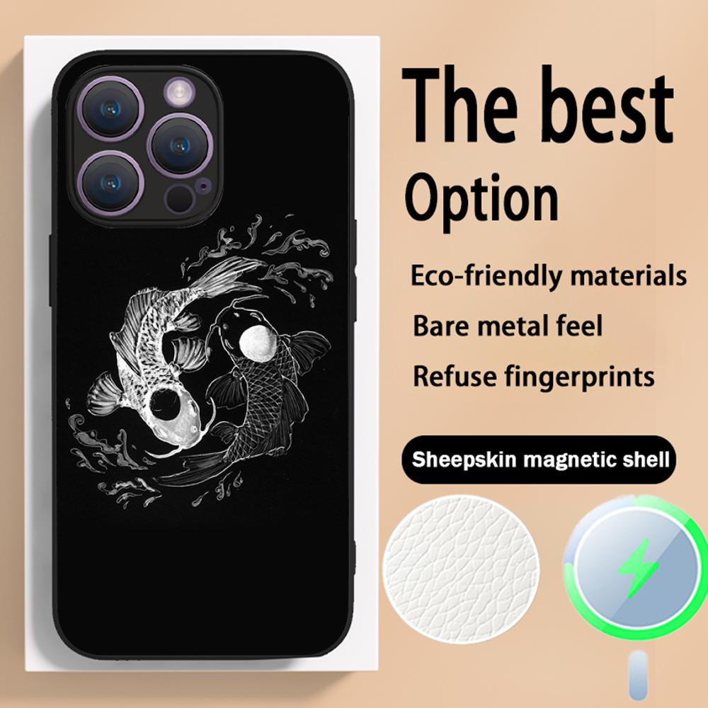 Japanische Kunst Text Mode Liebe Design Handyhülle Für iPhone 16 15 14 13 12 11 Plus Pro Max High-End Luxus Magsafe Lammleder