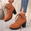 Women's Wide Width Round Toe Ankle Boots - Lace-Up High Heel Martin Boots for Fall/Winter, Fashion Casual Boots