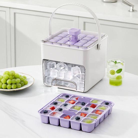 Large Capacity Ice Cube Maker with Storage Bin Shovel 50 Cube Ice Container BPA-Free Easy-Press Ice Cube Tray for Home Camping Party