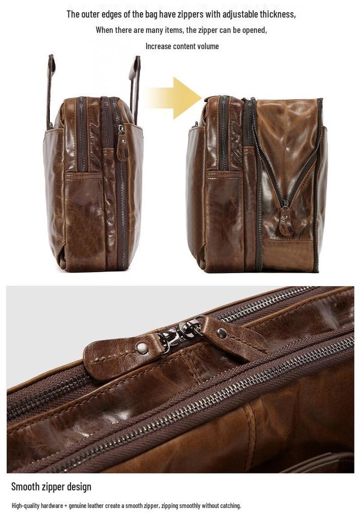 Genuine Leather Multifunctional Travel Bag: Expandable Outdoor Casual Backpack Briefcase
