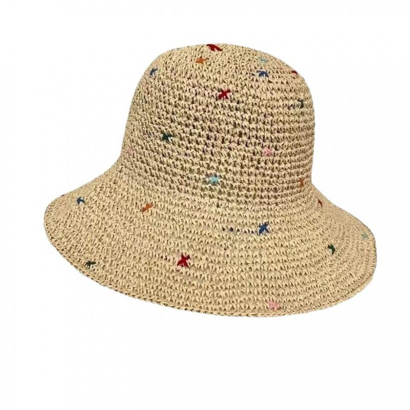 Big eaves colorful sweet hand-woven straw bucket hat women's new breathable versatile handmade hat sunscreen sunshade basin hat