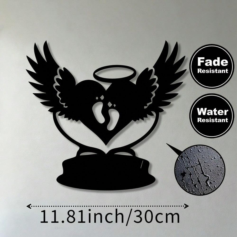 Flat 2D Angel Heart Metal Wall Art with Baby Footprint Wings Nursery Living Room Bedroom Decor TY-101006