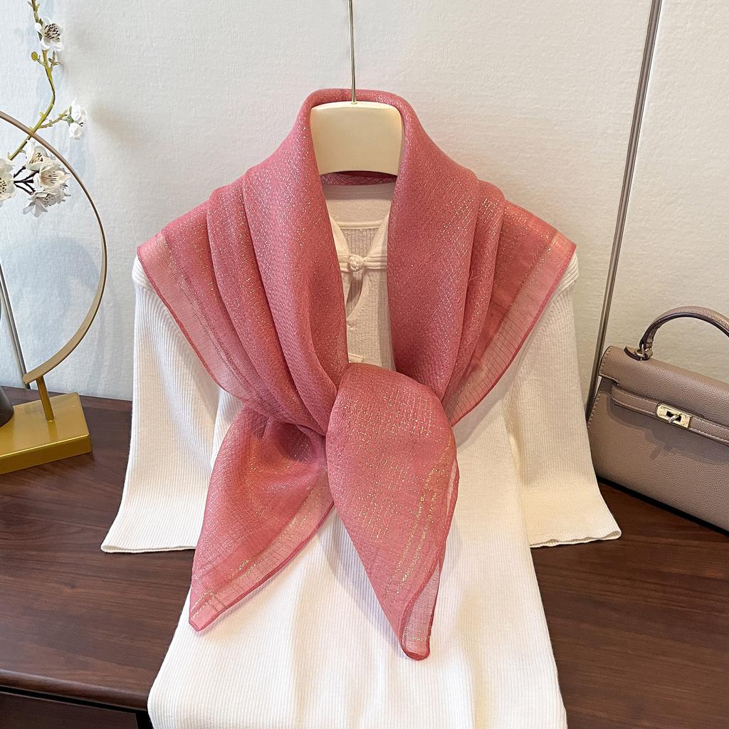 Neuer quadratischer Schal aus Imitationsseide Reise Klimatisierter Raum Modische Halsschutz-Accessoires Nadelstreifen Silber Seidenschal Vielseitiger quadratischer Schal