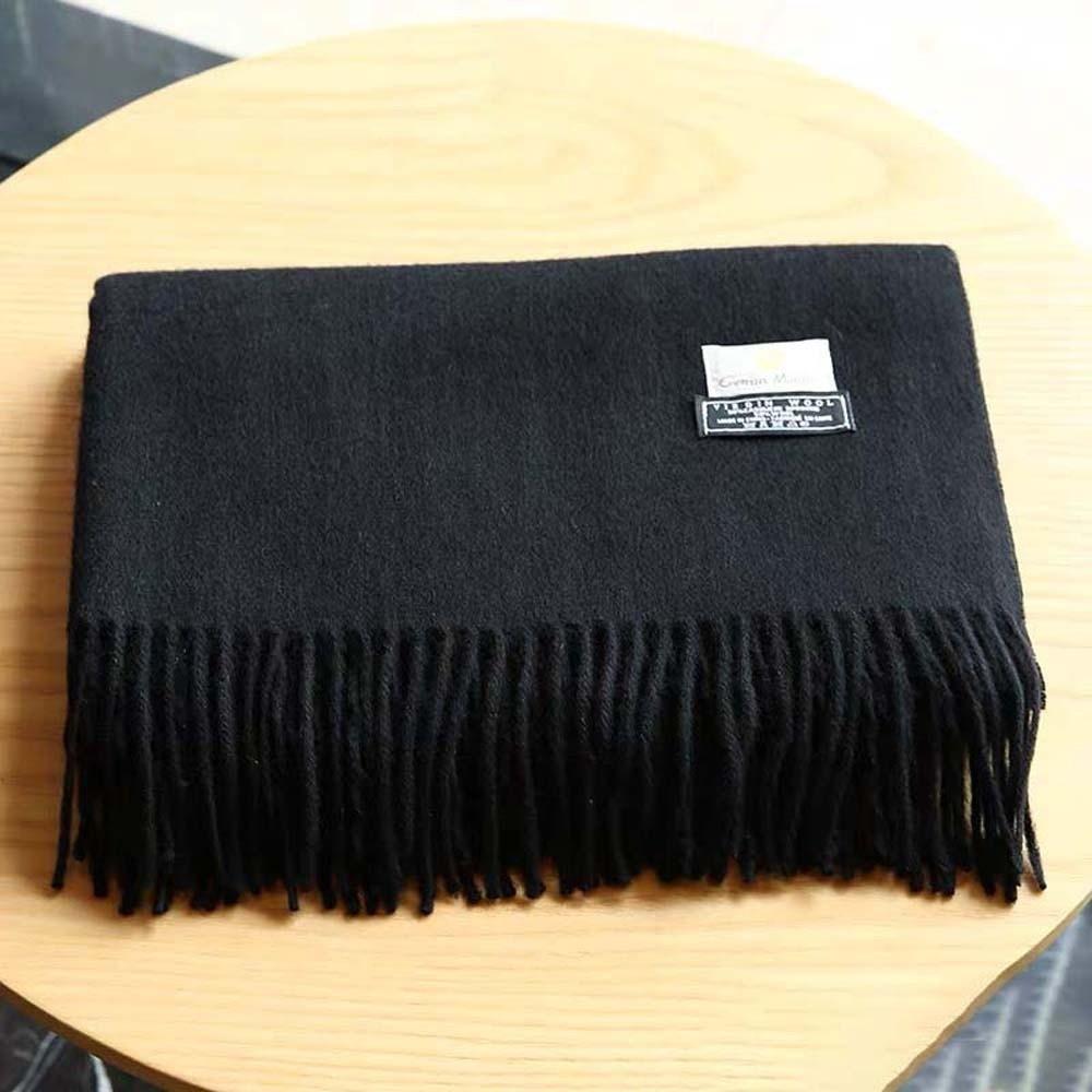 Polyester Solid Color Shawl Windproof Long Neckscarf with Tassel Gifts Classic Wool Scarf  Outdoor