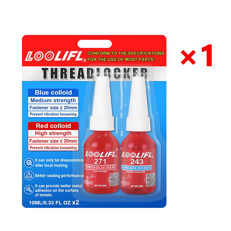 LOOLIFL 243Medium Strength Removable +271 High Strength Permanent Threadlocker Combo 10ml*2 Anaerobic Screw Anti-Loose Sealant