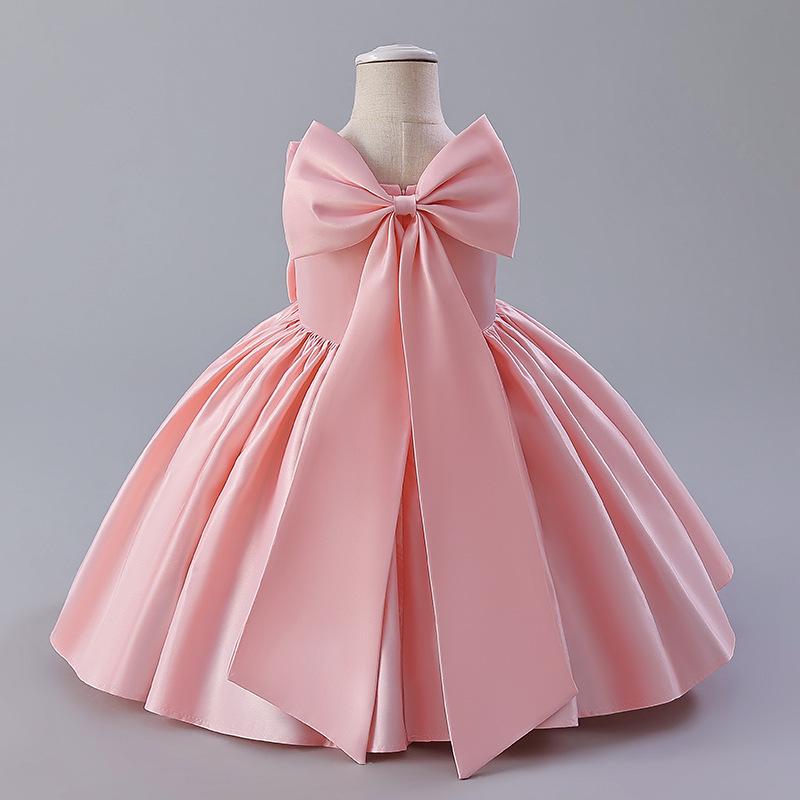 European & American Baby Girl's Satin Birthday & Flower Girl Dress with Big Bow