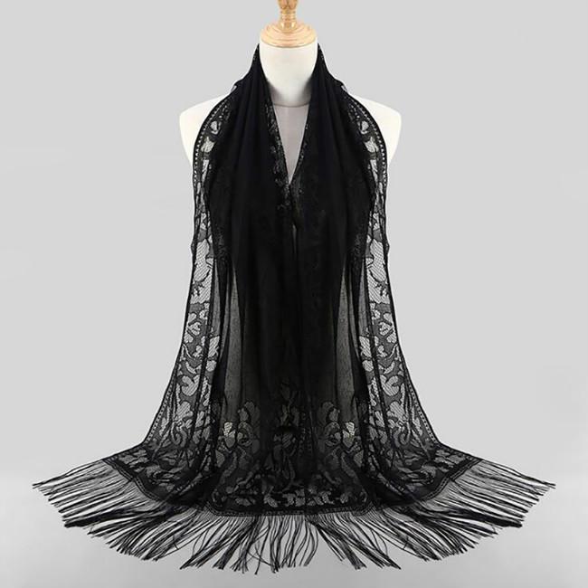 Fashion Accessories Lace Scarf Hollow out Tassels Scarf Veil Lace Shawls Scarf Women Muslim Hijab