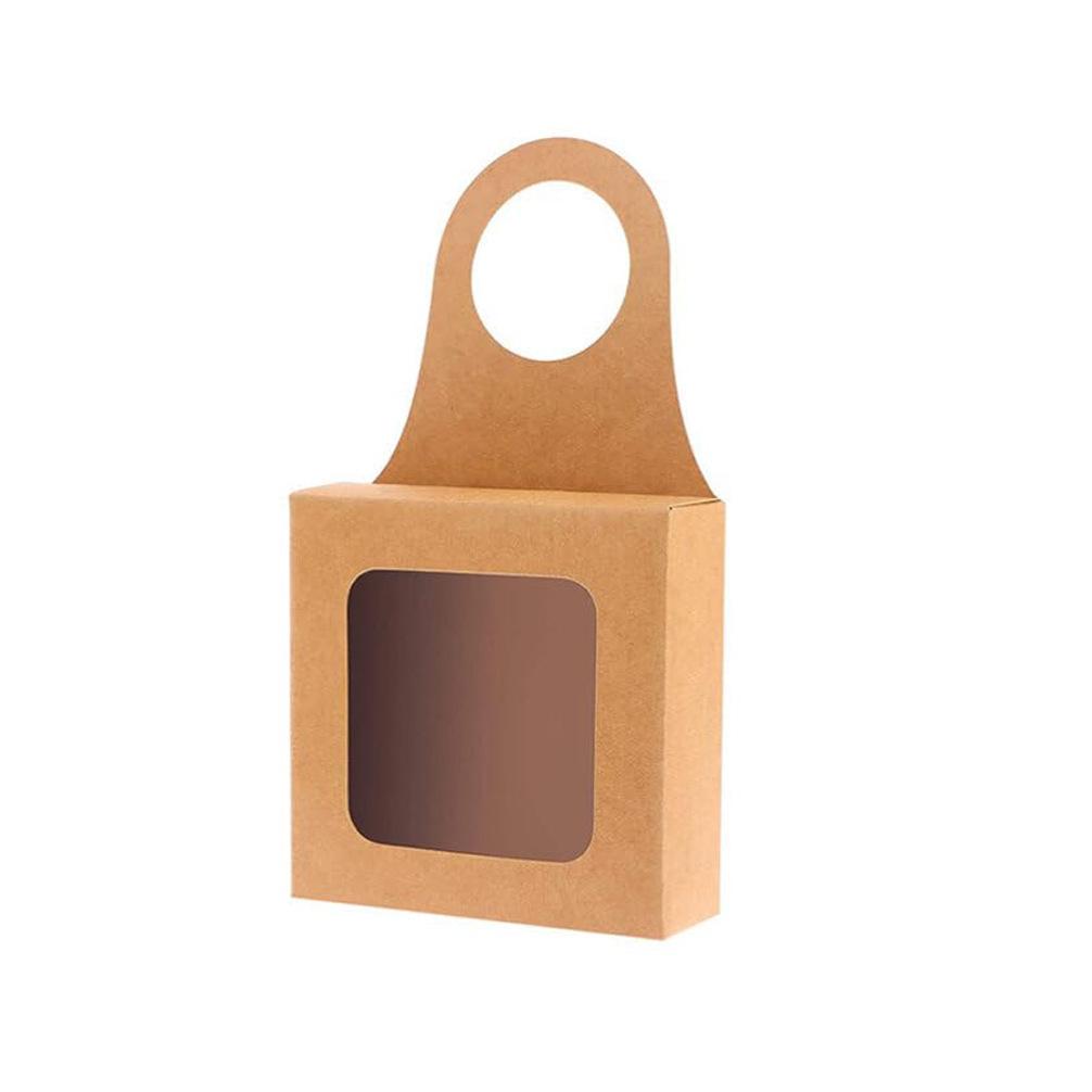20PCS Kraft Paper Red Wine Gift Box Window Hanging Box Candy Biscuit Packaging Box White Card Folding Paper Packaging Candy Gift